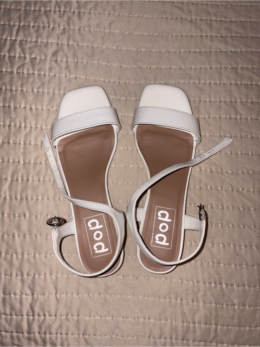 pop White Square-Toe Ankle Strap Heels